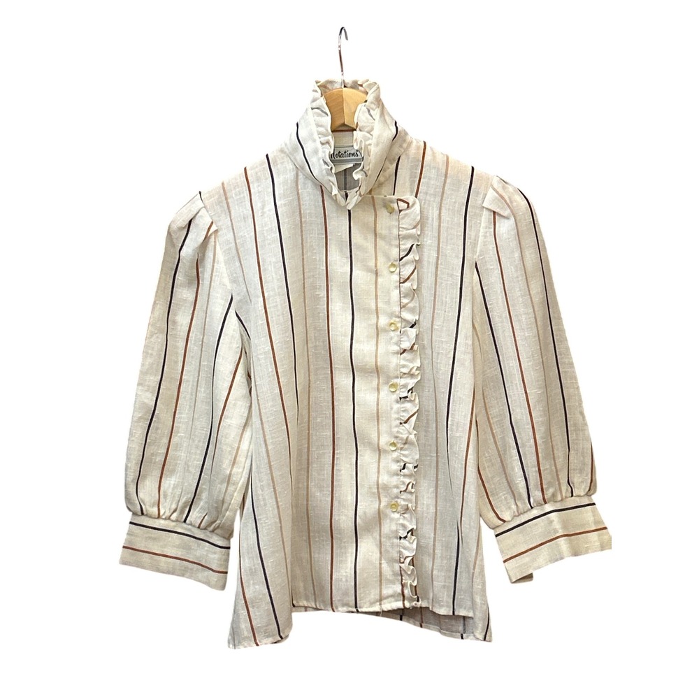Vintage Notations Striped Ruffle Blouse Victorian Dark Academia Cottagecore